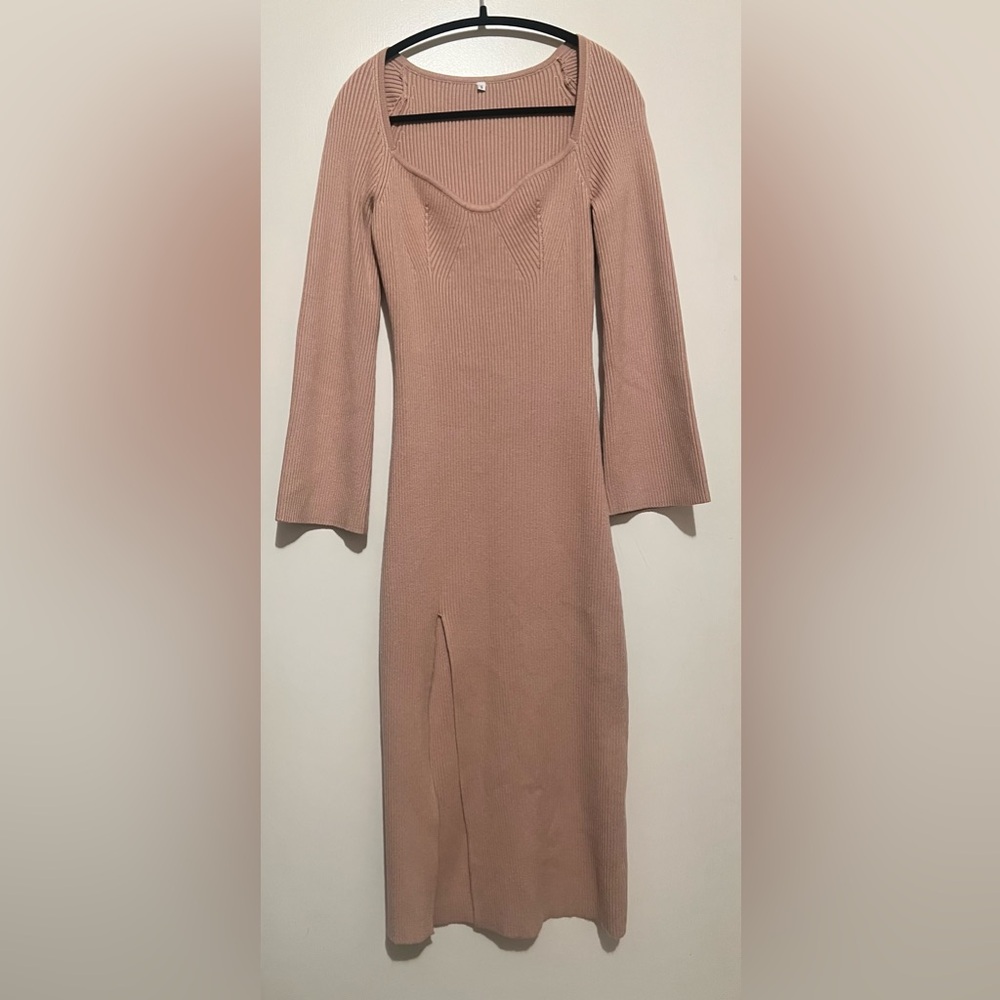 Unbranded Ribbed Bodycon Midi Dress Long Sleeves Size S